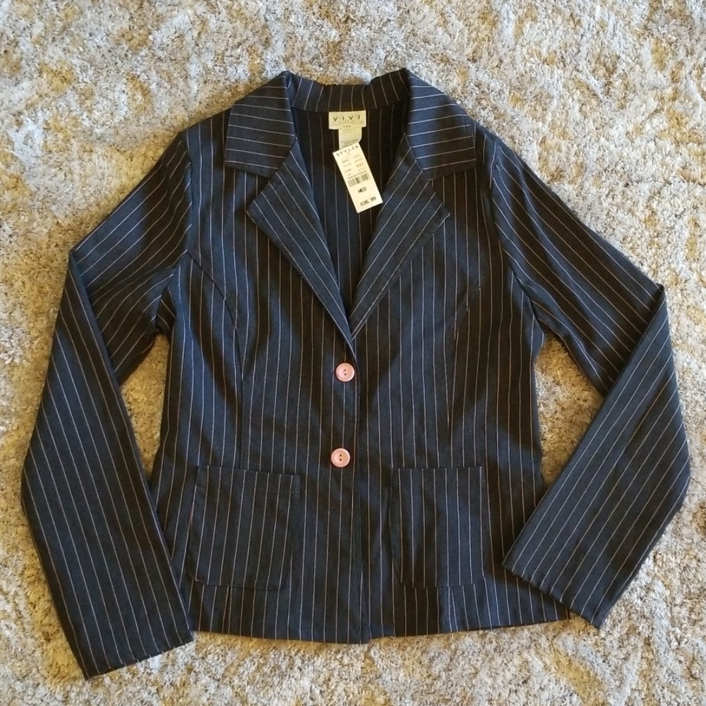 Pink Stripped Black Blazer/Coat